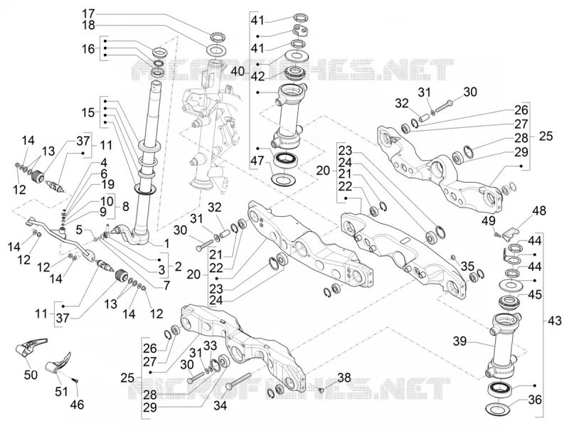 Fourche/tube direction - Ensemble butée dir. PIAGGIO PIAGGIO-SCOOTER 500 MP3 2021  MP3 500 Sport Advanced Euro 5