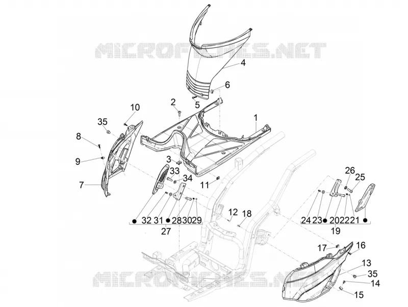 CARENAGE CENTRAL - REPOSES PIEDS PIAGGIO PIAGGIO-SCOOTER 50 TYPHOON 2019  Typhoon 50 2T Euro 4