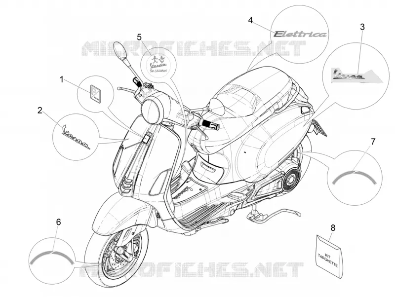 AUTOCOLLANTS - ETIQUETTES VESPA VESPA-SCOOTER ELECTRIC ELETTRICA 2021  Elettrica 70 km/h Euro 5