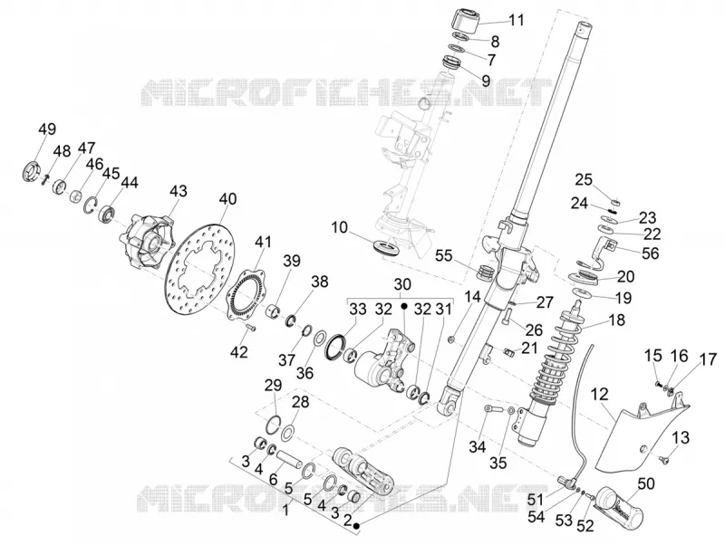 Fourche/tube direction - Ensemble butée dir. VESPA VESPA-SCOOTER 125 GTS 2017  GTS 125 Super 4T Euro 5 ABS