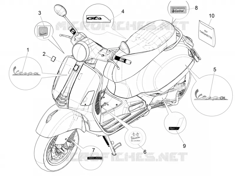 AUTOCOLLANTS - ETIQUETTES VESPA VESPA-SCOOTER 300 GTS 2021  GTS 300 75° Anniversario Euro 3 - Euro 4