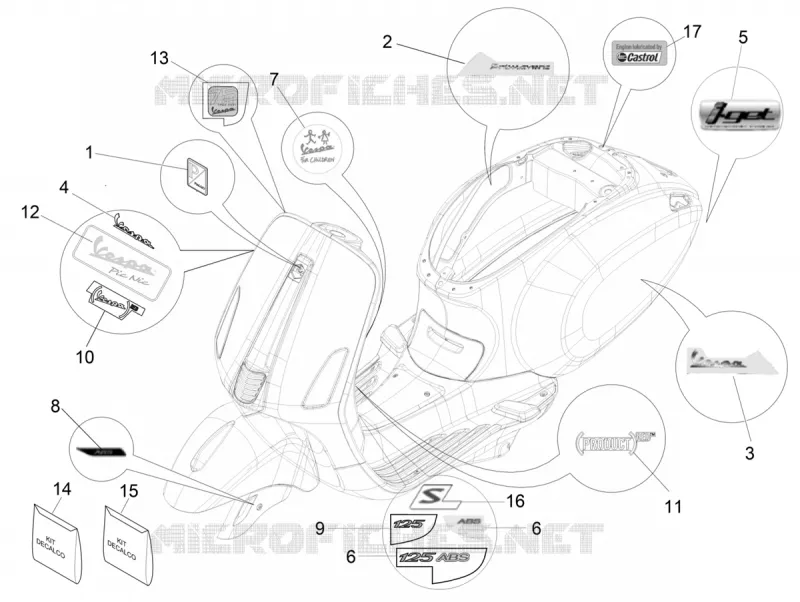 AUTOCOLLANTS - ETIQUETTES VESPA VESPA-SCOOTER 125 PRIMAVERA 2021  Primavera 125 3V Euro 5 ABS