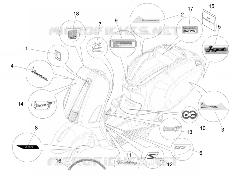 AUTOCOLLANTS - ETIQUETTES VESPA VESPA-SCOOTER 125 PRIMAVERA 2021  Primavera 125 4T 3V ie Euro 5 ABS