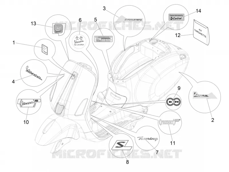 AUTOCOLLANTS - ETIQUETTES VESPA VESPA-SCOOTER 50 PRIMAVERA 2021  Primavera 50 25 km/h Euro 5