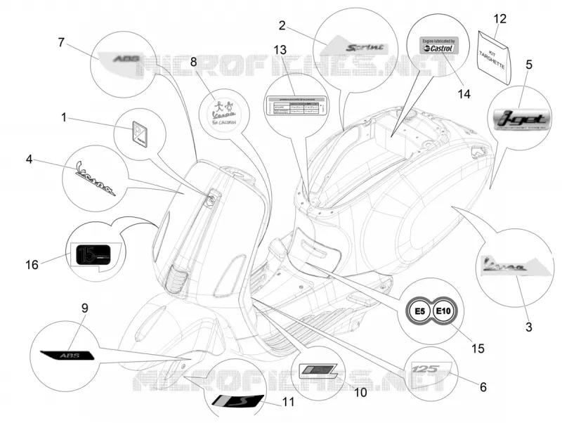 AUTOCOLLANTS - ETIQUETTES VESPA VESPA-SCOOTER 125 SPRINT 2022  Sprint 125 4T 3V Euro 5