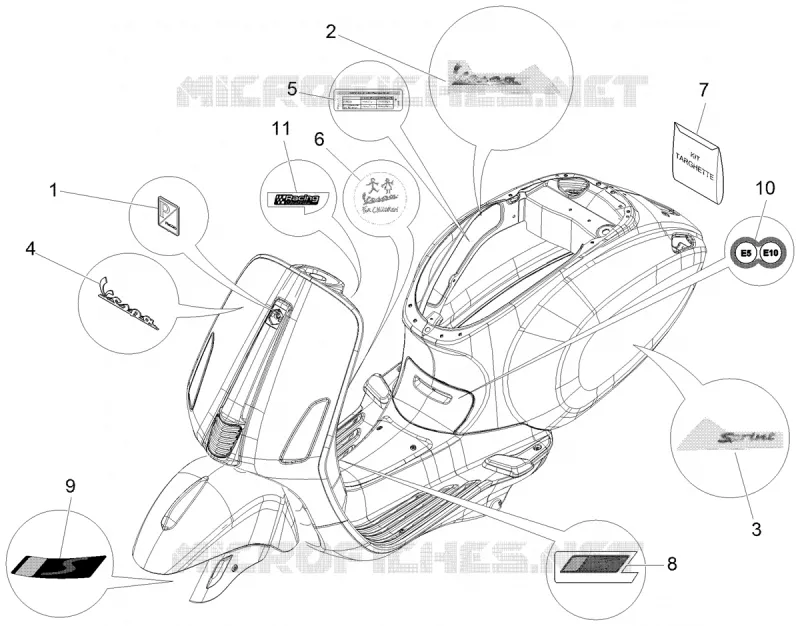 AUTOCOLLANTS - ETIQUETTES VESPA VESPA-SCOOTER 50 SPRINT 2020  Sprint 50 4T 3V Euro 5