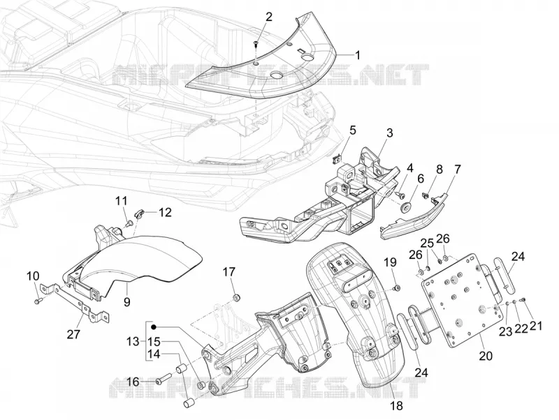 Couvercle arrière - Pare-boue PIAGGIO PIAGGIO-SCOOTER 530 MP3 2022  MP3 530 HPE RST Exclusive E5