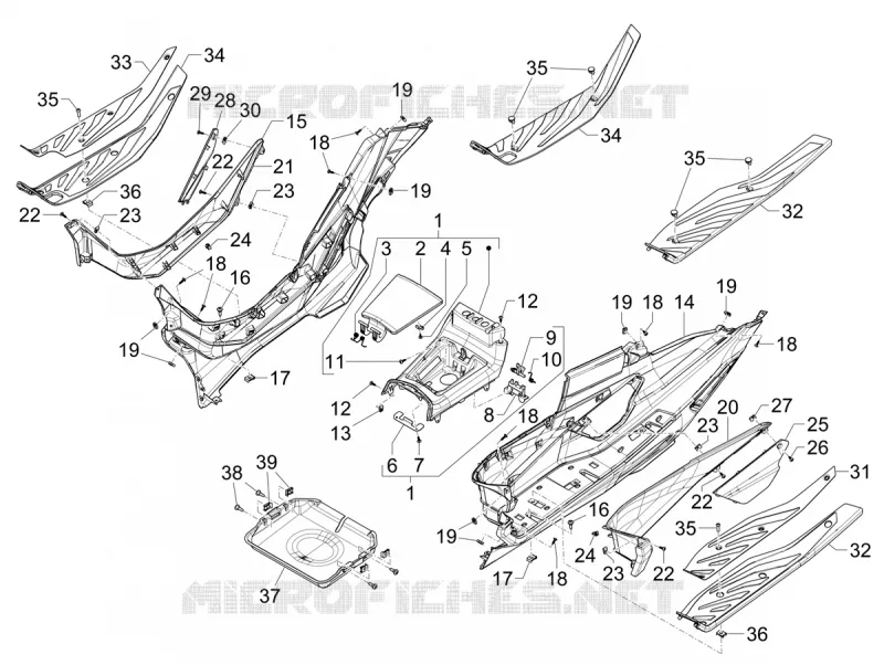 CARENAGE CENTRAL - REPOSES PIEDS PIAGGIO PIAGGIO-SCOOTER 400 MP3 2024  MP3 MAXI 400 HPE E5+