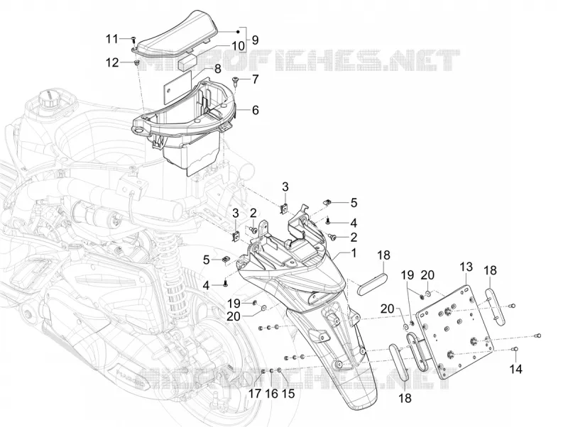 Couvercle arrière - Pare-boue PIAGGIO PIAGGIO-SCOOTER 125 LIBERTY 2024  Liberty 125 i-get 4T 3V E5+