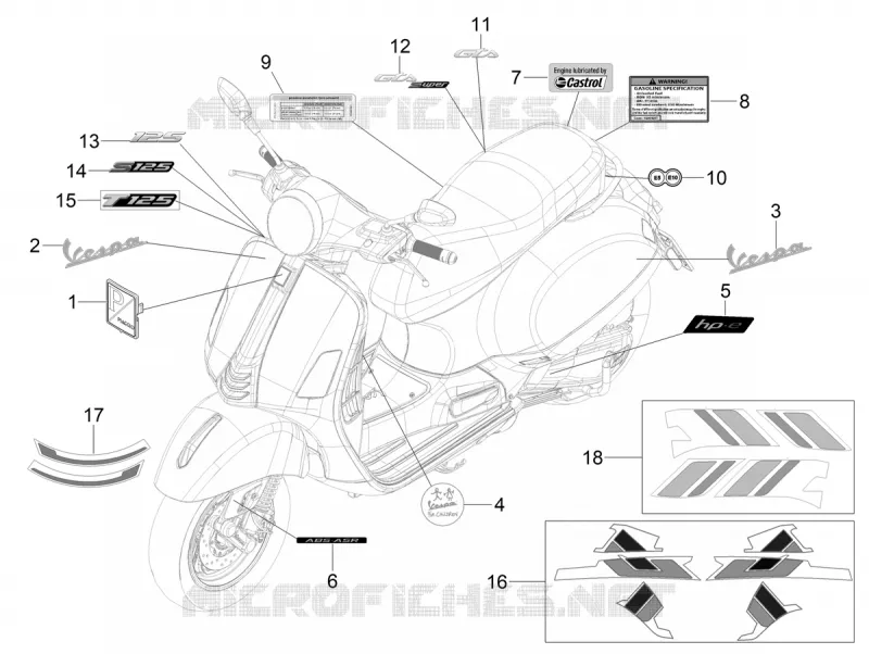AUTOCOLLANTS - ETIQUETTES VESPA VESPA-SCOOTER 125 GTS 2025  Vespa GTS 125 E5+ Super Tech