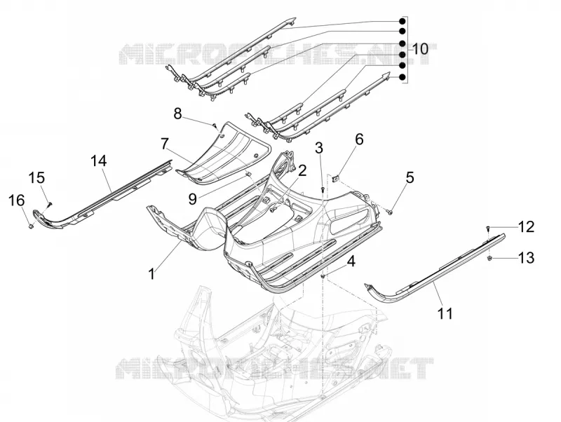 CARENAGE CENTRAL - REPOSES PIEDS VESPA VESPA-SCOOTER 300 GTS 2024  Vespa GTS 300 ABS E5 Super - Super Sport - Super Tech