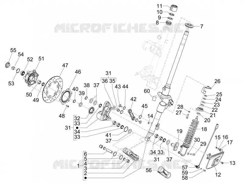 Fourche/tube direction - Ensemble butée dir. VESPA VESPA-SCOOTER 300 GTS 2022  Vespa GTS 300 ABS E5 Super - Super Sport - Super Tech