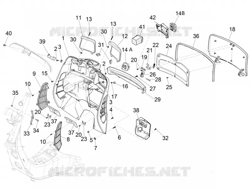 Coffre avant - Contre-tablier VESPA VESPA-SCOOTER 300 GTS 2021  GTS 300 Super HPE 4T 4V ie Euro 5 ABS