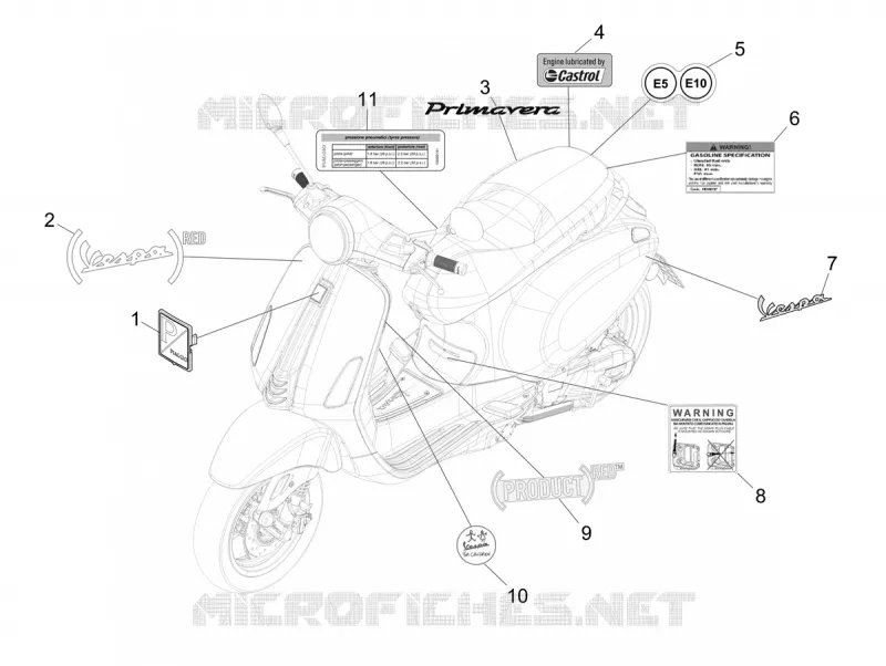 AUTOCOLLANTS - ETIQUETTES VESPA VESPA-SCOOTER 50 PRIMAVERA 2024  Vespa Primavera 50 E5 RED