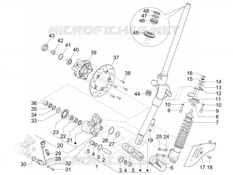 Fourche/tube direction - Ensemble butée dir. VESPA VESPA-SCOOTER 50 PRIMAVERA 2024  Vespa Primavera 50 E5 RED