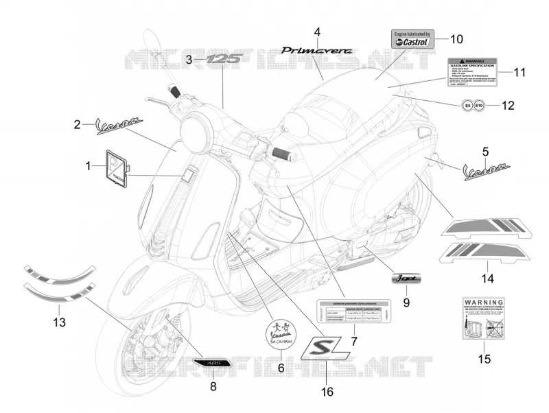 AUTOCOLLANTS - ETIQUETTES VESPA VESPA-SCOOTER 125 PRIMAVERA 2024  Vespa Primavera 125 E5+