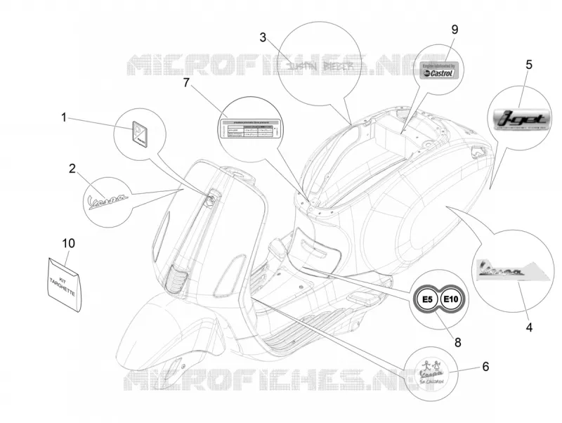 AUTOCOLLANTS - ETIQUETTES VESPA VESPA-SCOOTER 50 SPRINT 2023  Vespa Sprint 50 E5 Justin Bieber