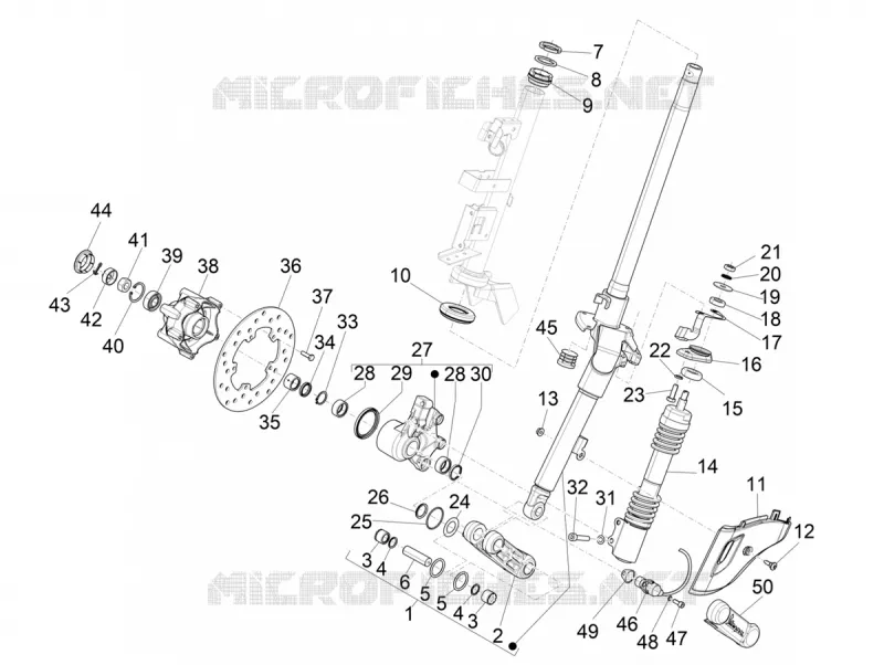 Fourche/tube direction - Ensemble butée dir. VESPA VESPA-SCOOTER 50 SPRINT 2023  Vespa Sprint 50 E5 Justin Bieber