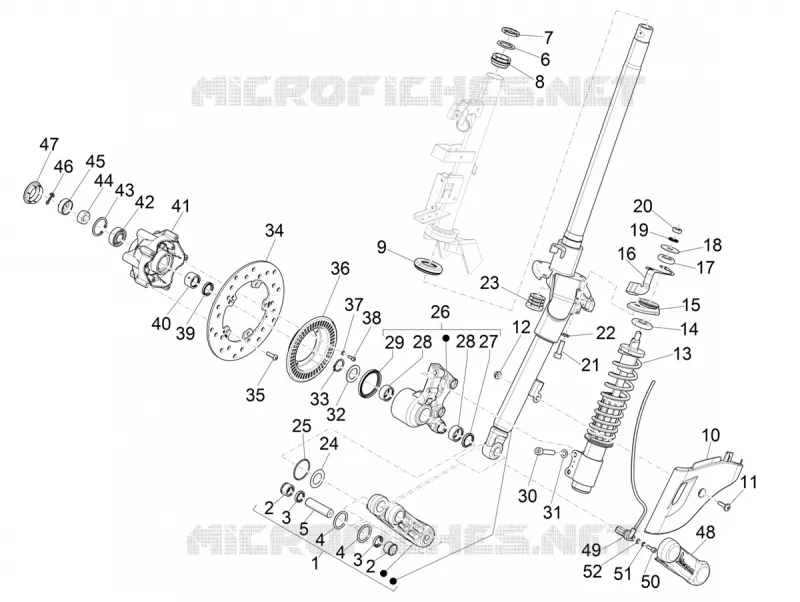 Fourche/tube direction - Ensemble butée dir. VESPA VESPA-SCOOTER 125 SPRINT 2022  Vespa Sprint 125 ABS E5 Justin Bieber