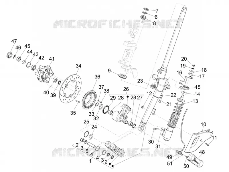 Fourche/tube direction - Ensemble butée dir. VESPA VESPA-SCOOTER 125 SPRINT 2024  Vespa Sprint S 125 E5+