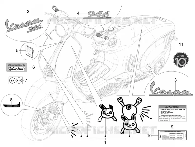 AUTOCOLLANTS - ETIQUETTES VESPA VESPA-SCOOTER 150 946 2023  Vespa 946 150 E5 10° Anniversario