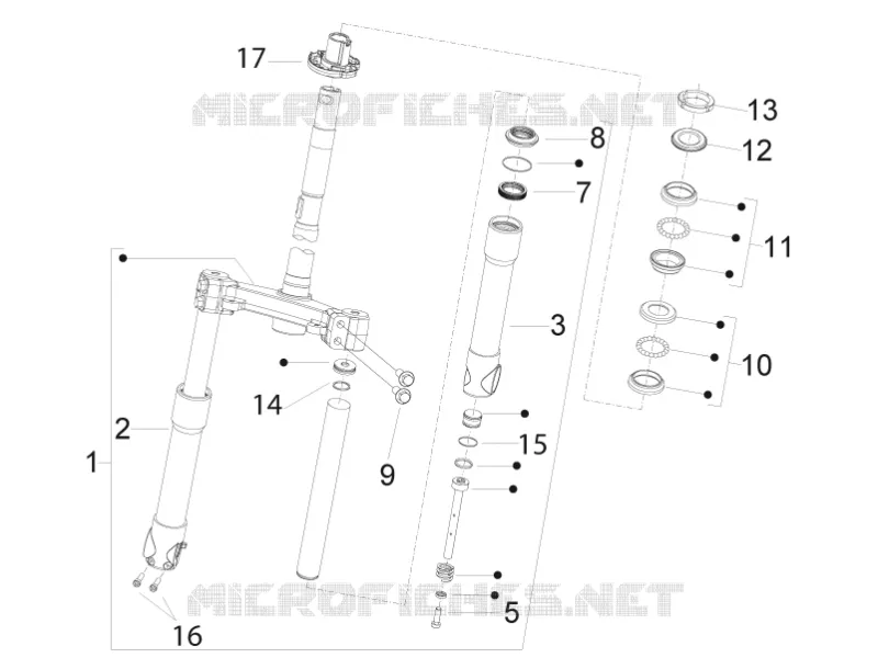 Fourche/tube direction - Ensemble butée dir. PIAGGIO PIAGGIO-SCOOTER 125 FLY 2014  Fly 4T/3V ie