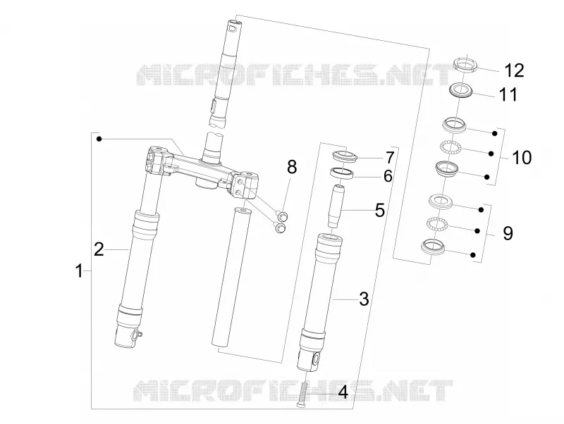 Fourche/tube direction - Ensemble butée dir. PIAGGIO PIAGGIO-SCOOTER 125 FLY 2009  Fly 4T E3