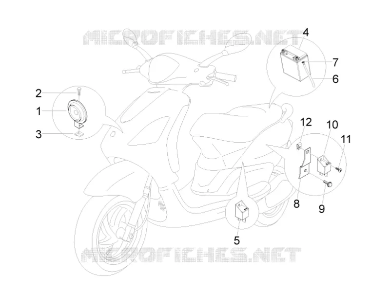 Relais - Batterie - Avertisseur sonore PIAGGIO PIAGGIO-SCOOTER 125 FLY 2009  Fly 4T E3