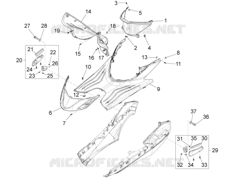 Protection centrale - Repose-pieds PIAGGIO PIAGGIO-SCOOTER 125 FLY 2012  Fly 4T E3