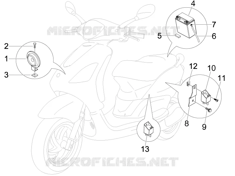 Relais - Batterie - Avertisseur sonore PIAGGIO PIAGGIO-SCOOTER 150 FLY 2008  Fly 4T E3