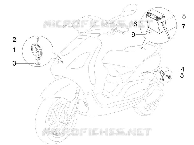 Relais - Batterie - Avertisseur sonore PIAGGIO PIAGGIO-SCOOTER 50 FLY 2008  Fly 4T (25-30Km/h)