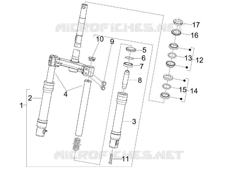 Fourche/tube direction - Ensemble butée dir. PIAGGIO PIAGGIO-SCOOTER 50 FLY 2007  Fly 4T 2V
