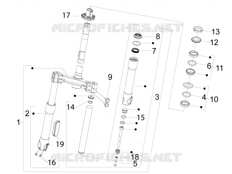 Fourche/tube direction - Ensemble butée dir. PIAGGIO PIAGGIO-SCOOTER 50 FLY 2017  Fly 4T 2V 25-30Km/h