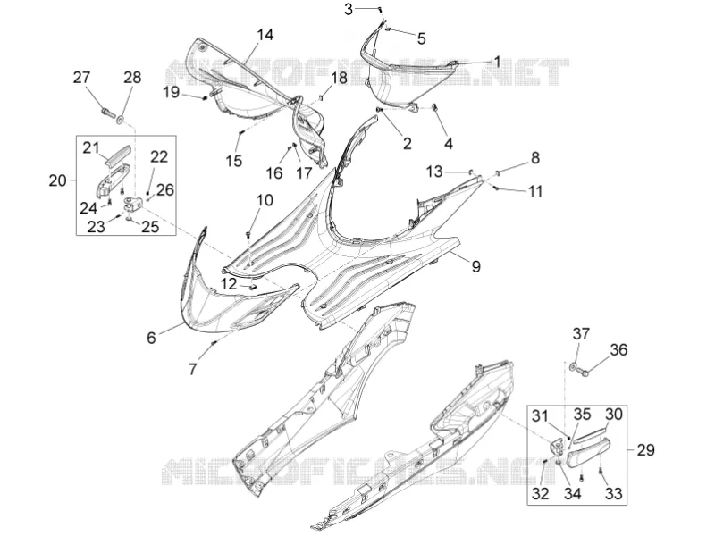 Protection centrale - Repose-pieds PIAGGIO PIAGGIO-SCOOTER 50 FLY 2017  Fly 4T 2V 25-30Km/h