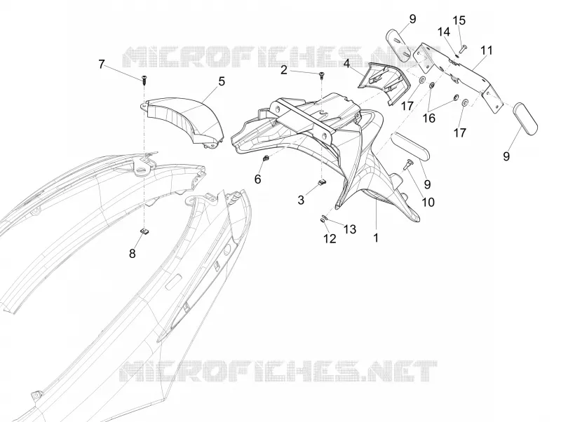 Couvercle arrière - Pare-boue PIAGGIO PIAGGIO-SCOOTER 50 FLY 2017  Fly 4T 4V