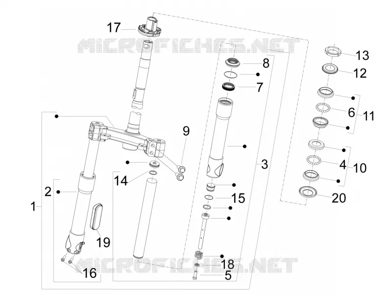 Fourche/tube direction - Ensemble butée dir. PIAGGIO PIAGGIO-SCOOTER 50 FLY 2014  Fly 4T 4V