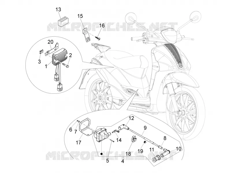 Régulateurs de tension - Centrales electroniques - Bobine H.T. PIAGGIO PIAGGIO-SCOOTER 125 LIBERTY 2012  Liberty 4T 2V ie E3