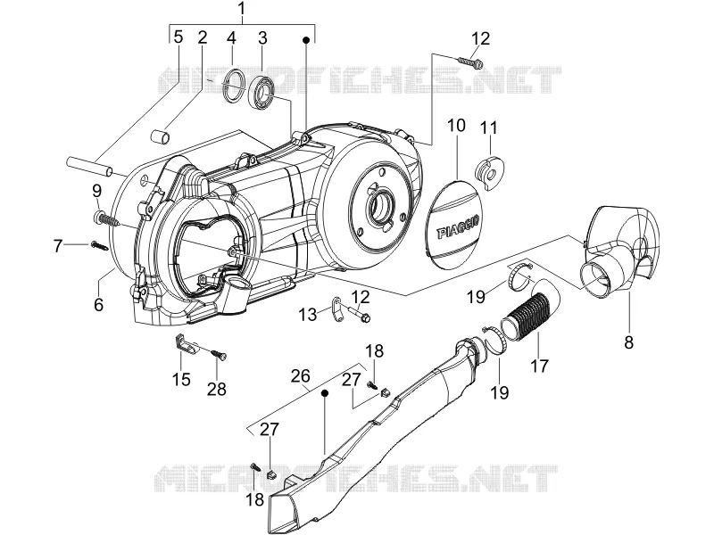 Couvercle carter - Refoidissement carter PIAGGIO PIAGGIO-SCOOTER 125 LIBERTY 2012  Liberty 4T 2V ie PTT