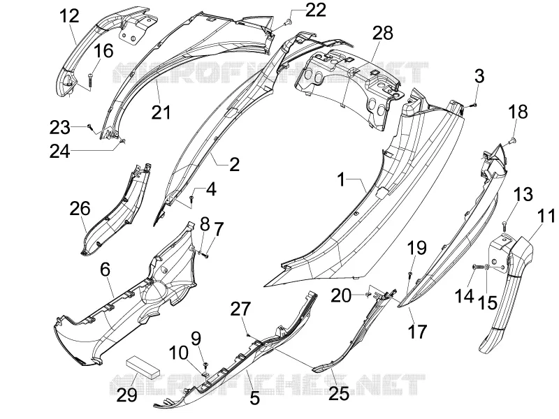 Couvertures laterales - Spoiler PIAGGIO PIAGGIO-SCOOTER 300 MP3 2013  MP3 4T 4V ie ERL Ibrido