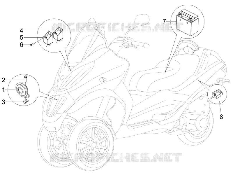 Relais - Batterie - Avertisseur sonore PIAGGIO PIAGGIO-SCOOTER 300 MP3 2011  MP3 4T 4V ie ERL Ibrido