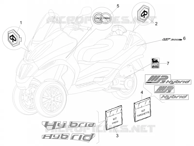 Monogrammes - Decorations PIAGGIO PIAGGIO-SCOOTER 300 MP3 2011  MP3 4T 4V ie LT Ibrido
