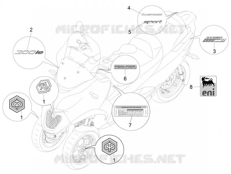 Monogrammes - Decorations PIAGGIO PIAGGIO-SCOOTER 300 MP3 2017  MP3 ie E4 LT BUSINESS - SPORT ABS