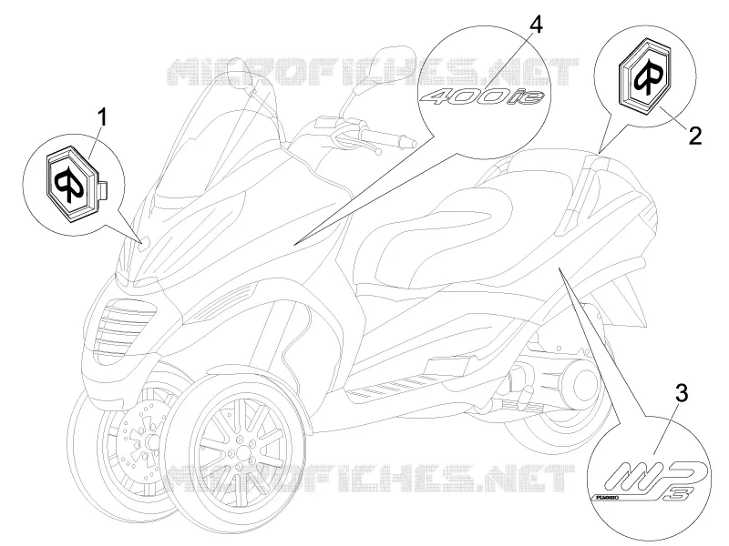 Monogrammes - Decorations PIAGGIO PIAGGIO-SCOOTER 400 MP3 2008  MP3 ie