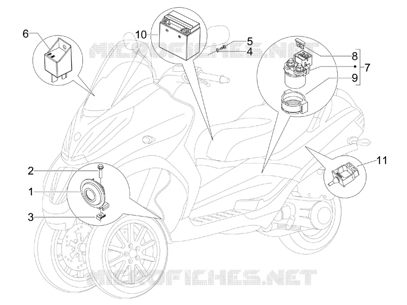 Relais - Batterie - Avertisseur sonore PIAGGIO PIAGGIO-SCOOTER 400 MP3 2011  MP3 ie LT Touring