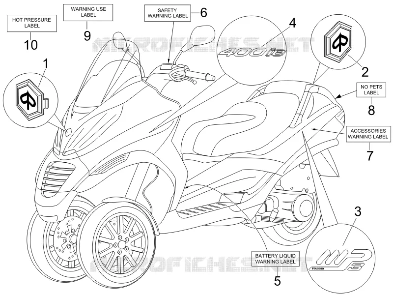 Monogrammes - Decorations PIAGGIO PIAGGIO-SCOOTER 400 MP3 2009  MP3 ie MIC