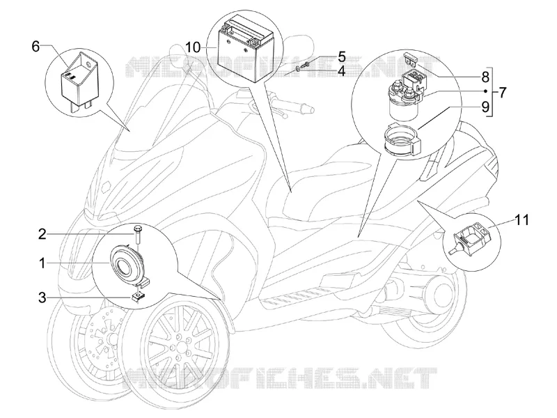 Relais - Batterie - Avertisseur sonore PIAGGIO PIAGGIO-SCOOTER 400 MP3 2010  MP3 ie MIC