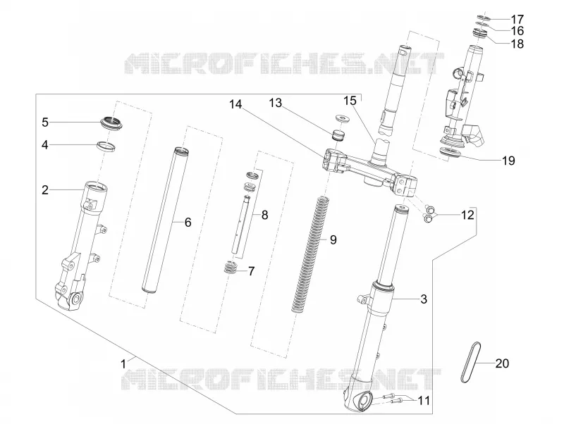 Fourche/tube direction - Ensemble butée dir. PIAGGIO PIAGGIO-SCOOTER 50 TYPHOON 2014  Typhoon 2T Euro 3