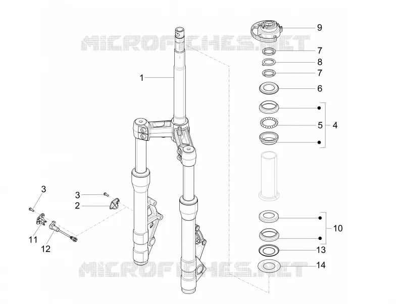 Fourche/tube direction - Ensemble butée dir. PIAGGIO PIAGGIO-SCOOTER 350 X10 2012  X10 4T 4V I.E. E3