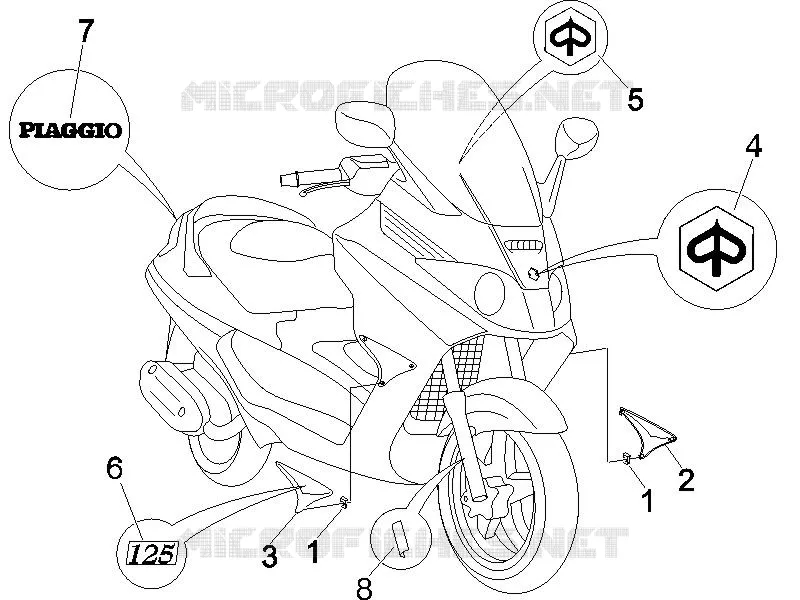 Monogrammes - Decorations PIAGGIO PIAGGIO-SCOOTER 150 X8 2008  X8 Street Euro 2