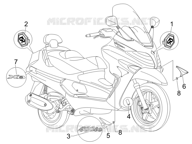 Monogrammes - Decorations PIAGGIO PIAGGIO-SCOOTER 400 X8 2008  X8 ie (Euro 3)